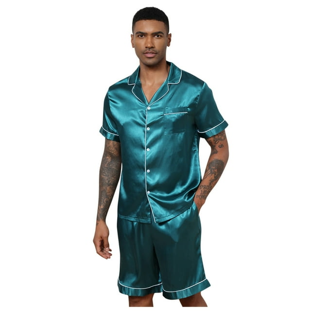 SHIXIAOO Pyjama pour Homme Doux et Lisse à Manches Courtes Short Pyjama pour Homme avec Poches Pyjama Deux Pièces