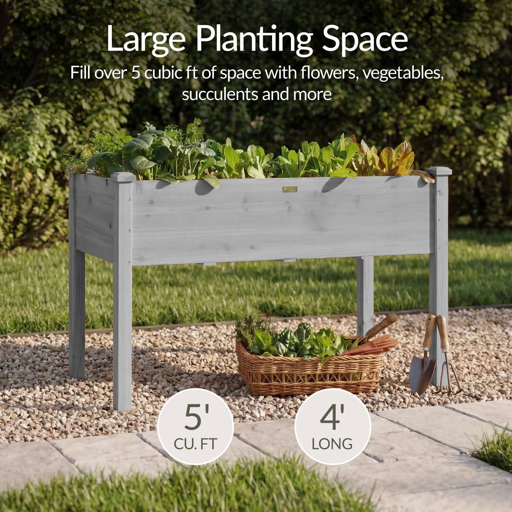 Best Choice Products 48x24x30in Raised Garden Bed, Elevated Wooden Planter for Yard w/ Foot Caps, Liner - Gray
