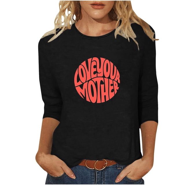 Blusas para Mujeres Casual 3/4 Manga Cuello Redondo Impreso Suelto, Mujer 3/4 Manga Tops Y Blusas para Diario