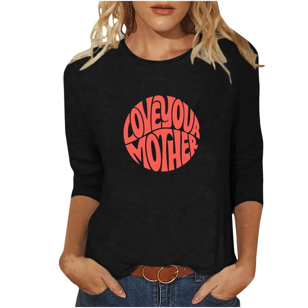 Blusas para Mujeres Casual 3/4 Manga Cuello Redondo Impreso Suelto, Mujer 3/4 Manga Tops Y Blusas para Diario