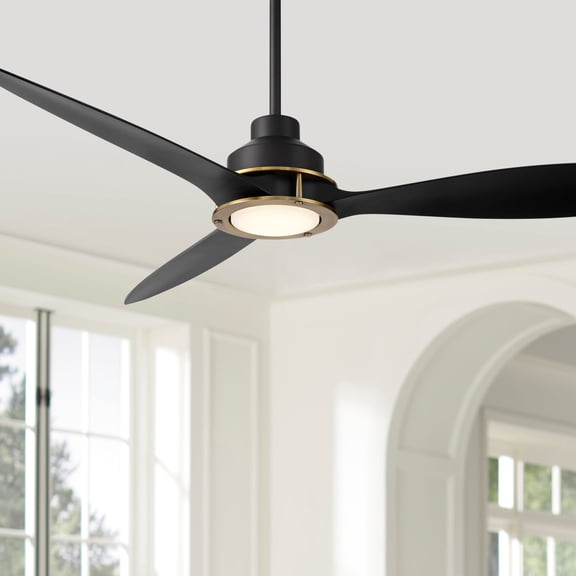 Casa Vieja 56" Veyron Modern Indoor Outdoor Ceiling Fan 3 Blade LED Light Remote Control Matte Black Finish Bedroom Damp Rated
