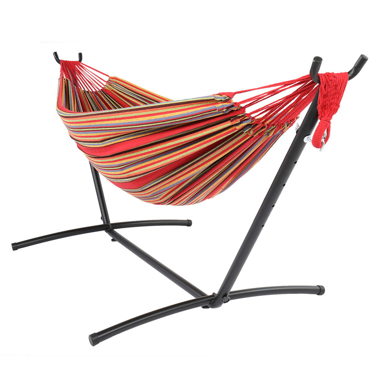 Double Hammock with Space Saving Steel Stand 2 Person Heavy Duty Outside Garden Yard Outdoor