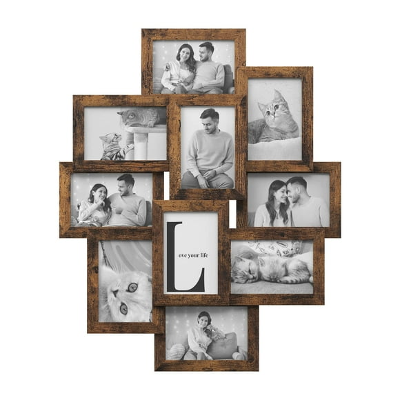 Songmics Collage Picture Frames, 4X6 Picture Frames Collage For Wall Decor, 10 Pack Photo Collage Frame For Gallery, Multi Family Picture Frame Set, Glass Front, Assembly Required, Rustic Brown