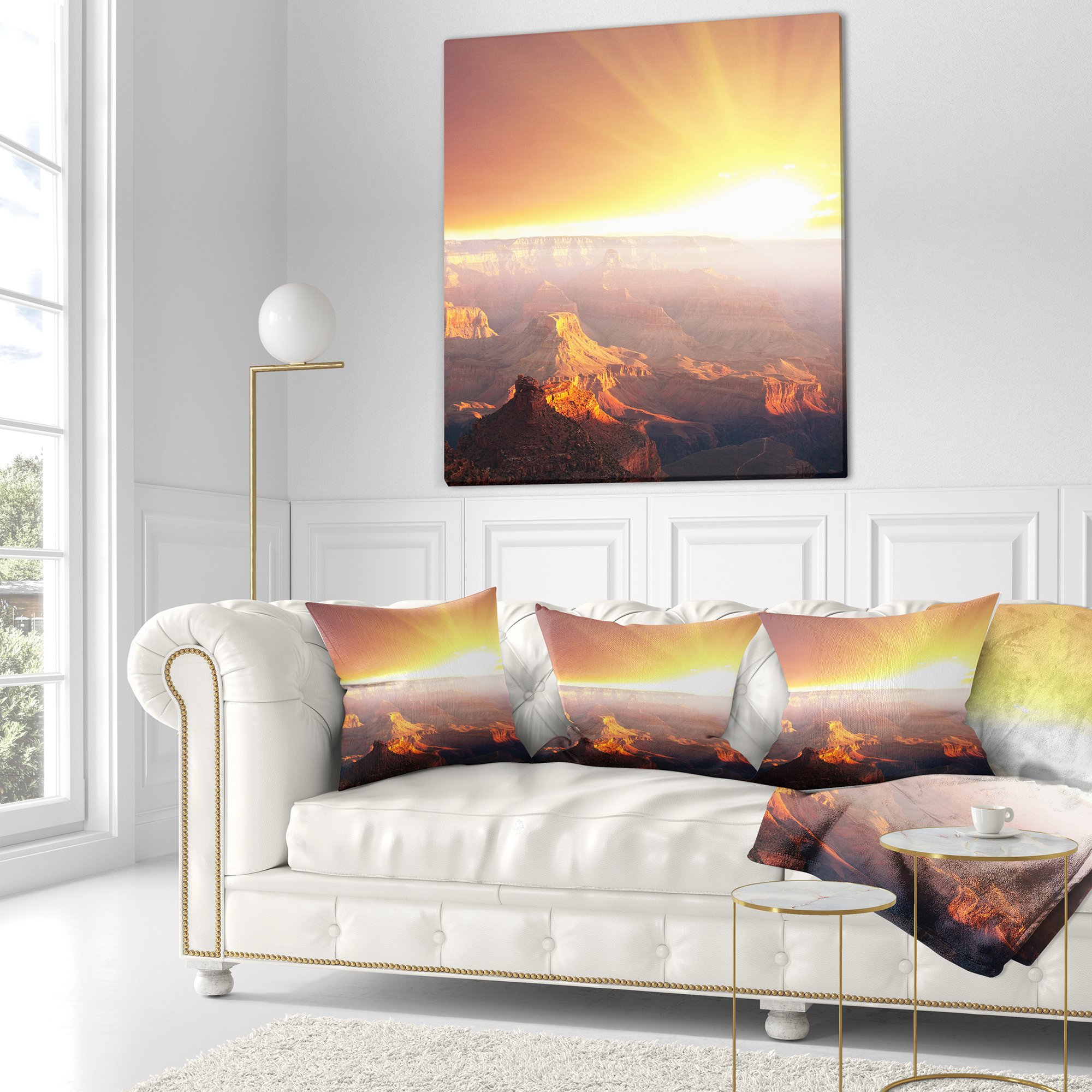 Designart Grand Canyon with Bright Sunset - Landscape Printed Throw Pillow - 16x16