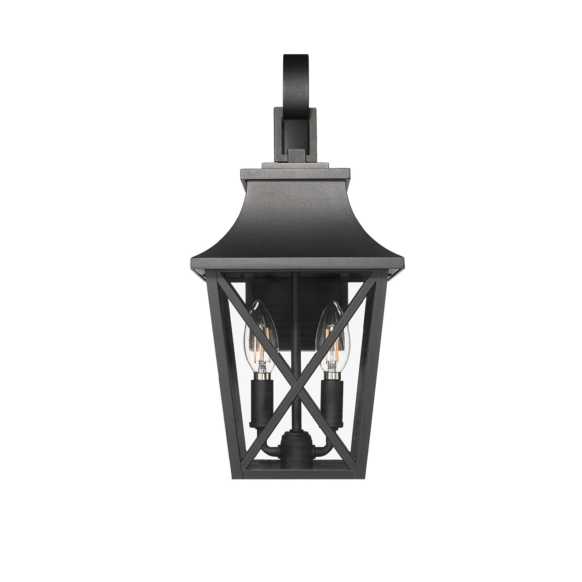 Modern Industrial Outdoor Wall Sconce 2-Light, Waterproof Exterior Porch Lighting Fixture with Glass Shade, Farmhouse Style Wall Mount Lamp for Patio and Garage (2 Pack)