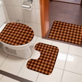 thumbnail image 4 of Black Orange Plaid Bath Mat 3 Piece Bathroom Rug Set, Farmhouse Buffalo Check Gingham Non Slip Bath Rug Contour Mat and Toilet Lid Cover, Absorbent Shower Mats Soft Bath Rugs and Mats Sets, 4 of 8