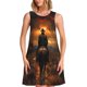 thumbnail image 1 of Easygdp Western Rainy Desert Cowboy para Vestido Transpirable de Mujer, Vestido Suelto de Manga Corta con Pliegues y Bolsillos para el Verano, 1 of 7