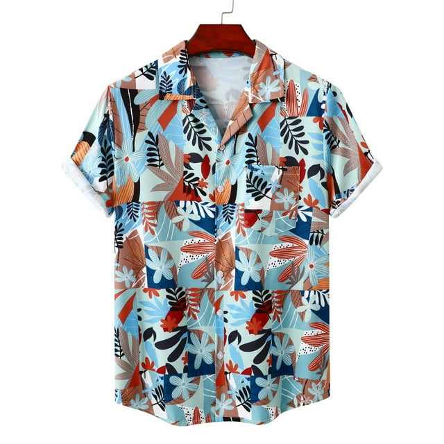 Rbaofujie T-Shirts pour Hommes Liquidation Chemises Décontractées à Boutons Imprimé Floral Non Positionné Col Rabattu Manches Courtes Blouse