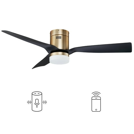 

52 Black and Gold Voice Control Smart Ceiling Fan with LED Light and Remote