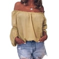 thumbnail image 5 of Fangasis Women T-shirt Solid Color T Shirt Long Sleeve Tee Ladies Casual Pullover Loose Dailywear Tunic Blouse Yellow 3XL, 5 of 6