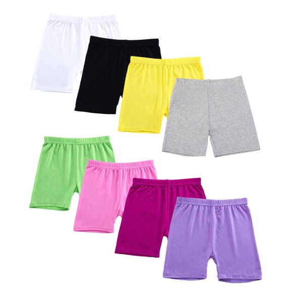 8 Packs Girls Safety Shorts Assorted Color Under Dress Dance Tights Cotton Thin Leggings Bike Shorts for Toddler Big Kids Aged 2-10 Years