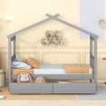 thumbnail image 2 of Twin Size House Bed with Drawers, Solid Wood Bed Frame with Roof Headboard and Footboard, Playhouse Bed for Kids Boys Girls,  Gray, 2 of 7
