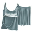 thumbnail image 4 of Hifoo Women Pajama Wear With Built In Bra Tops And Shorts Home Comfort Pjs Sets Soft Solid Color Sleepwear Two Piece Pjs Sets Classic Casual O-Neck Loungewear, 4 of 7