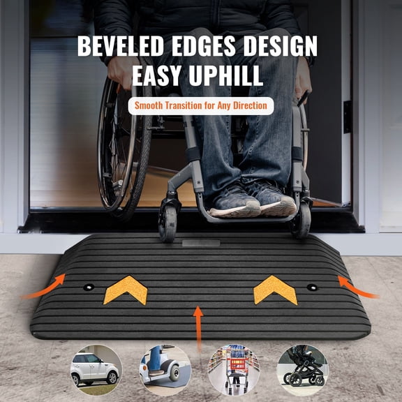Upgraded Rubber Threshold Ramp,3"Rise Door Ramp with 1 Channel,Natural Rubber Car Ramp with Non-Slip Textured Surface,33069 lbs Load Capacity Curb Ramp for Wheelchair&Scooter