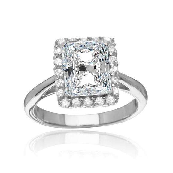 Rhodium Plated 925 Sterling Silver Square Clear CZ Halo Ring Band White Jewelry Female Size 7