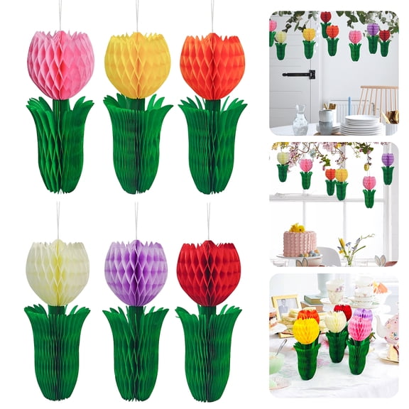 Dserhfy Spring Tulip Flower Honeycomb Centerpieces Paper Tulip Floral Honeycomb Ceiling Hanging Decoration for Office Home Wedding Birthday Decor