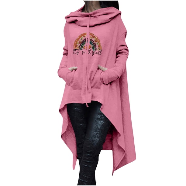 Mujeres Tallas grandes Casual Manga larga Suelta Impreso Medio y largo Tops Sudaderas con capucha Blusa de mujer Fridja fjkfkj5712