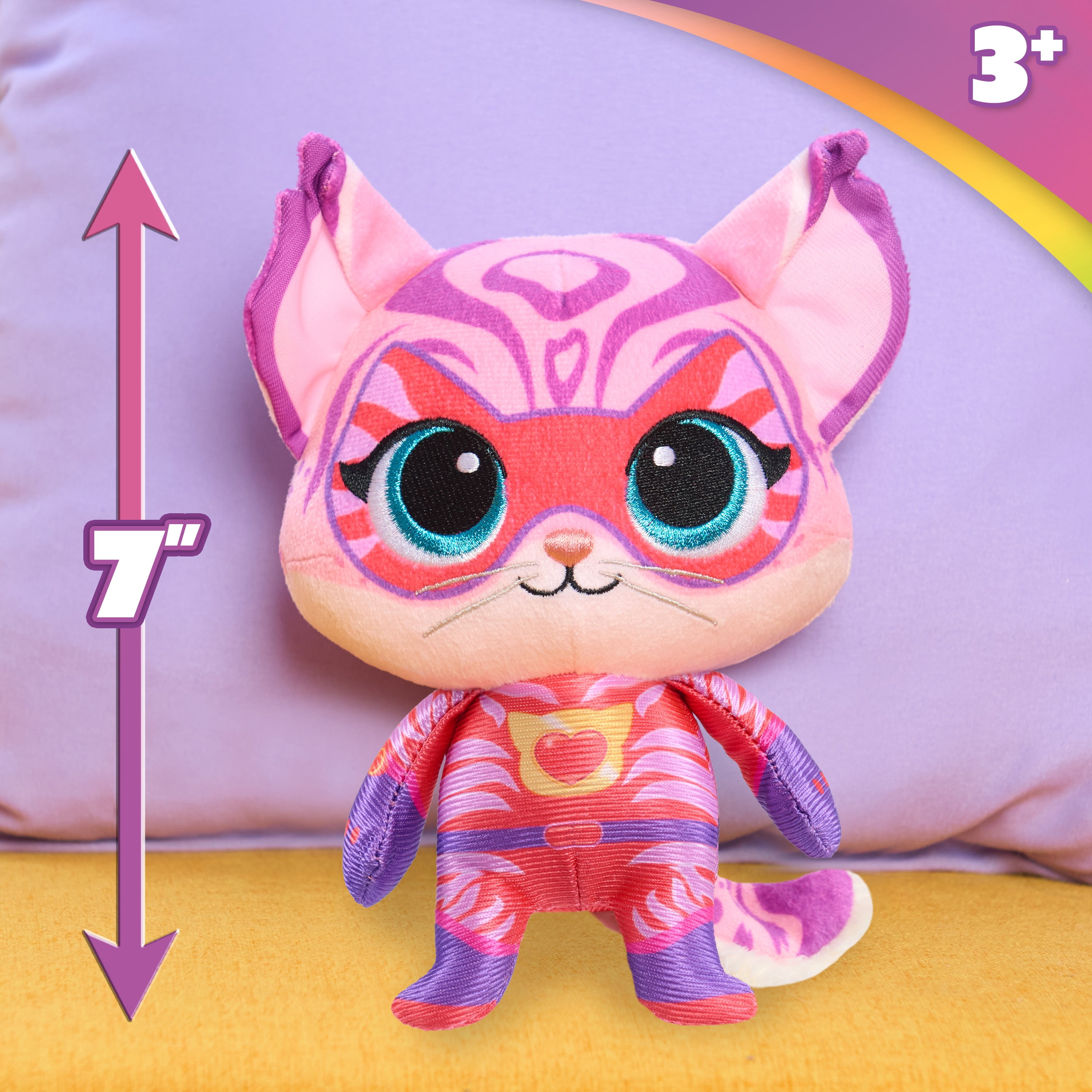 Disney Jr. SuperKitties Willa Small Plush Stuffed Animal with Glitter Eyes and Embroidered Details, , Ages 3+