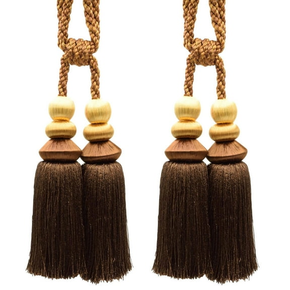 DECOPRO Curtain and Drapery with Braided Cord and Sleek Multi Geometrical Headers Tassel Tieback, Tassel Length 7" (17.5cm), Spread 28" (71cm) # TBC72, #TT04 Set of 2