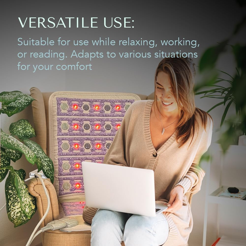 Far Infrared Chair Heating Pad - Natural Gemstones Mat for Back Pain - PEMF, Negative Ions and Photon Lights - 40" x 18"