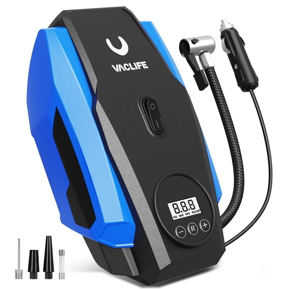 VacLife 12V DC Tire Inflator, Auto Shutoff Air Compressor Portable, 160 Psi, Blue