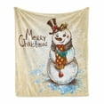 thumbnail image 1 of Snowman Soft Flannel Fleece Throw Blanket, Snowman with Winter Accessories Color Splashes Happy Xmas Sketchy, Cozy Plush for Indoor and Outdoor Use, 50" x 70", Cream Brown Blue, by Ambesonne, 1 of 6