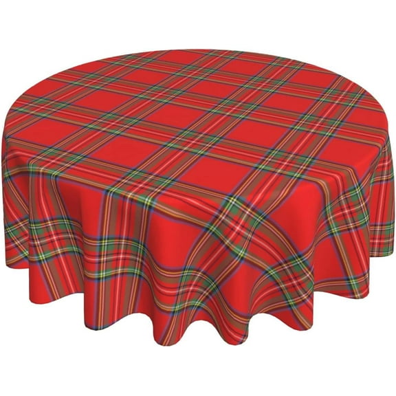 Christmas Tablecloth Round 60 Inch Xmas Checkered Round Tablecloth Washable Polyester Red Green Buffalo Plaid Decorative Table Cloth for Home Kitchen Dining Table Outdoor Party