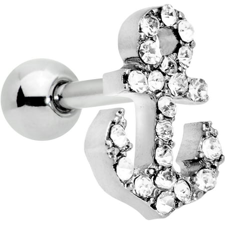 20 Gauge Cartilage Earring Body Candy Stainless Steel Clear Accent Nautical Anchor Cartilage Tragus Earring 16 Gauge 1/4