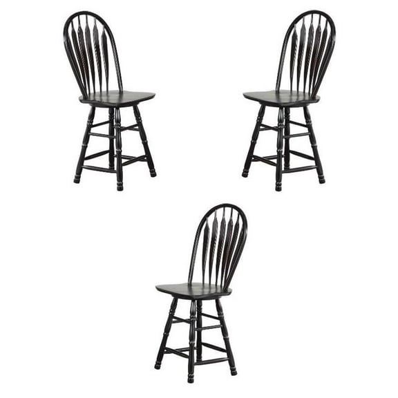 Home Square 24" Swivel Wood Counter Stool in Antique Black - Set of 3