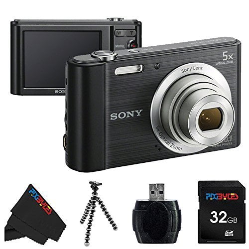 Sony W800/B 20.1 MP Digital Camera (Black) + 32GB PixiBasic Accessory