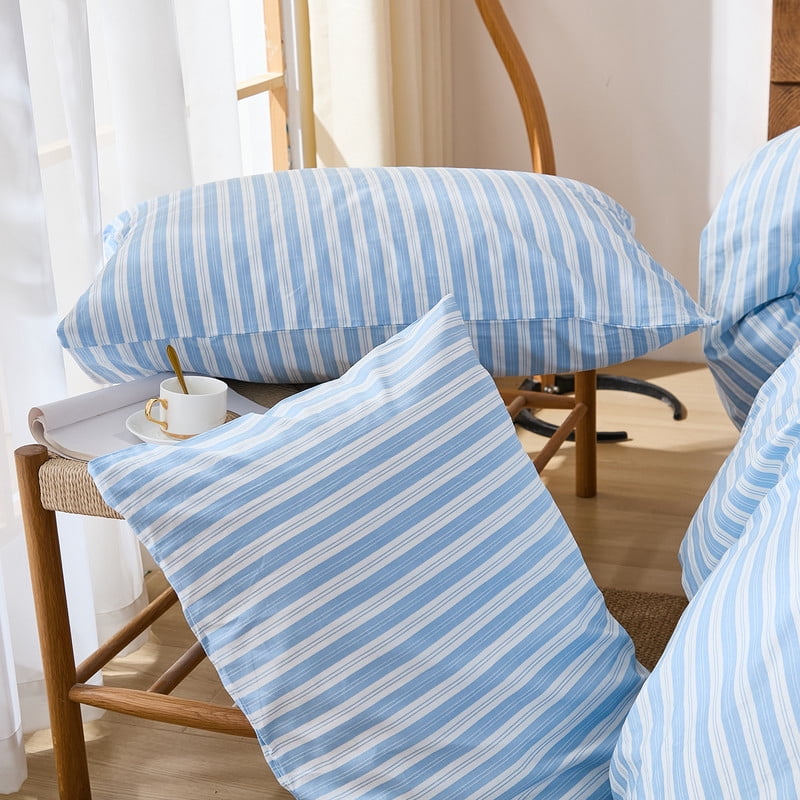 Blue and White Striped Duvet Cover Set Queen Size, 100% Cotton Duvet Cover Set with 2 Pillowcases, Soft and Breathable natural cotton bedding Set for All Seasons