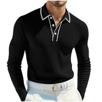 Xzbqbs Polo Shirts for Men Knited Striped Muscle Fit Dress Shirts Fashion Lightweight Solid Color Business Golf Shirts for Men