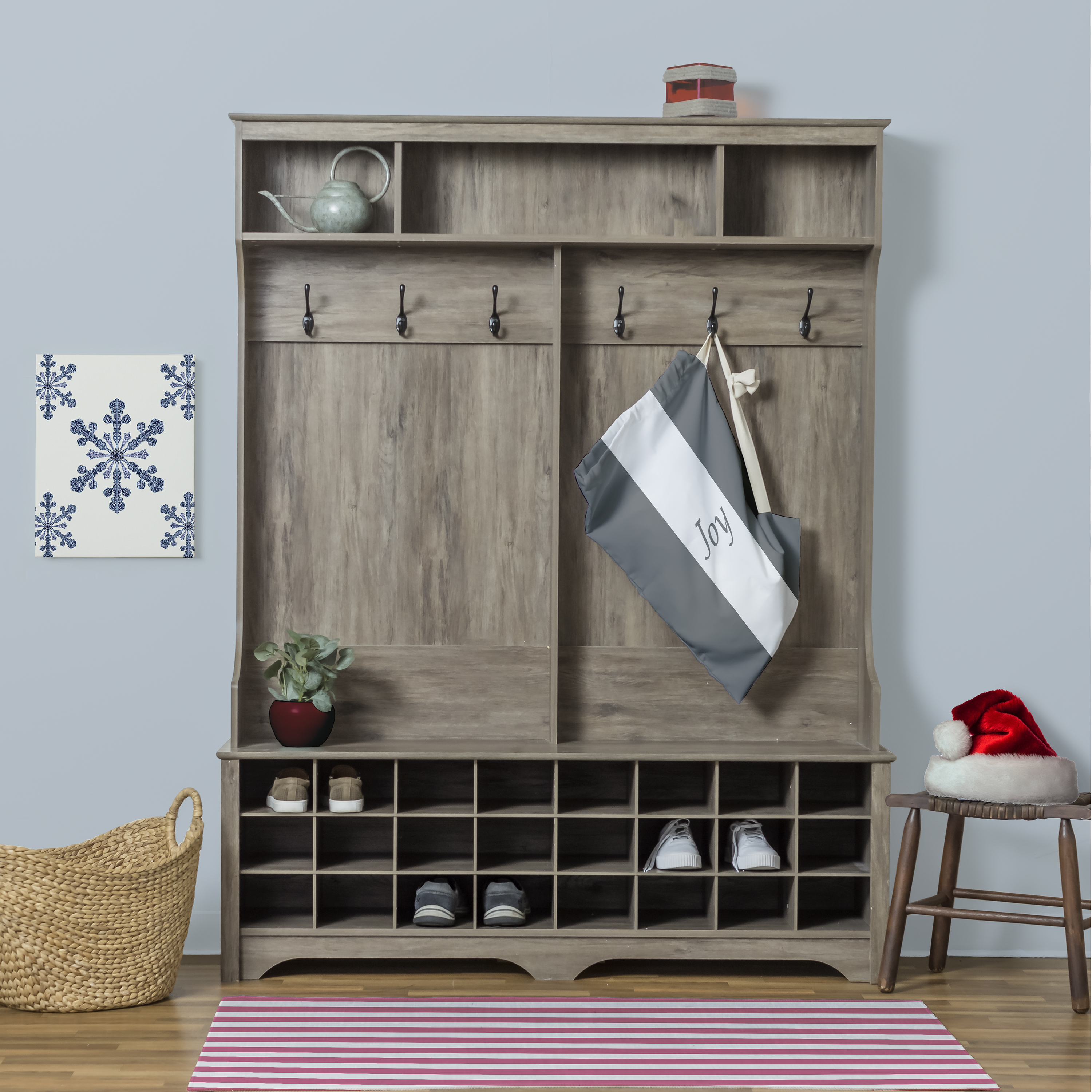 Simply Daisy Joy on a Stripe 28 x 36 inch Gray Laundry Bag