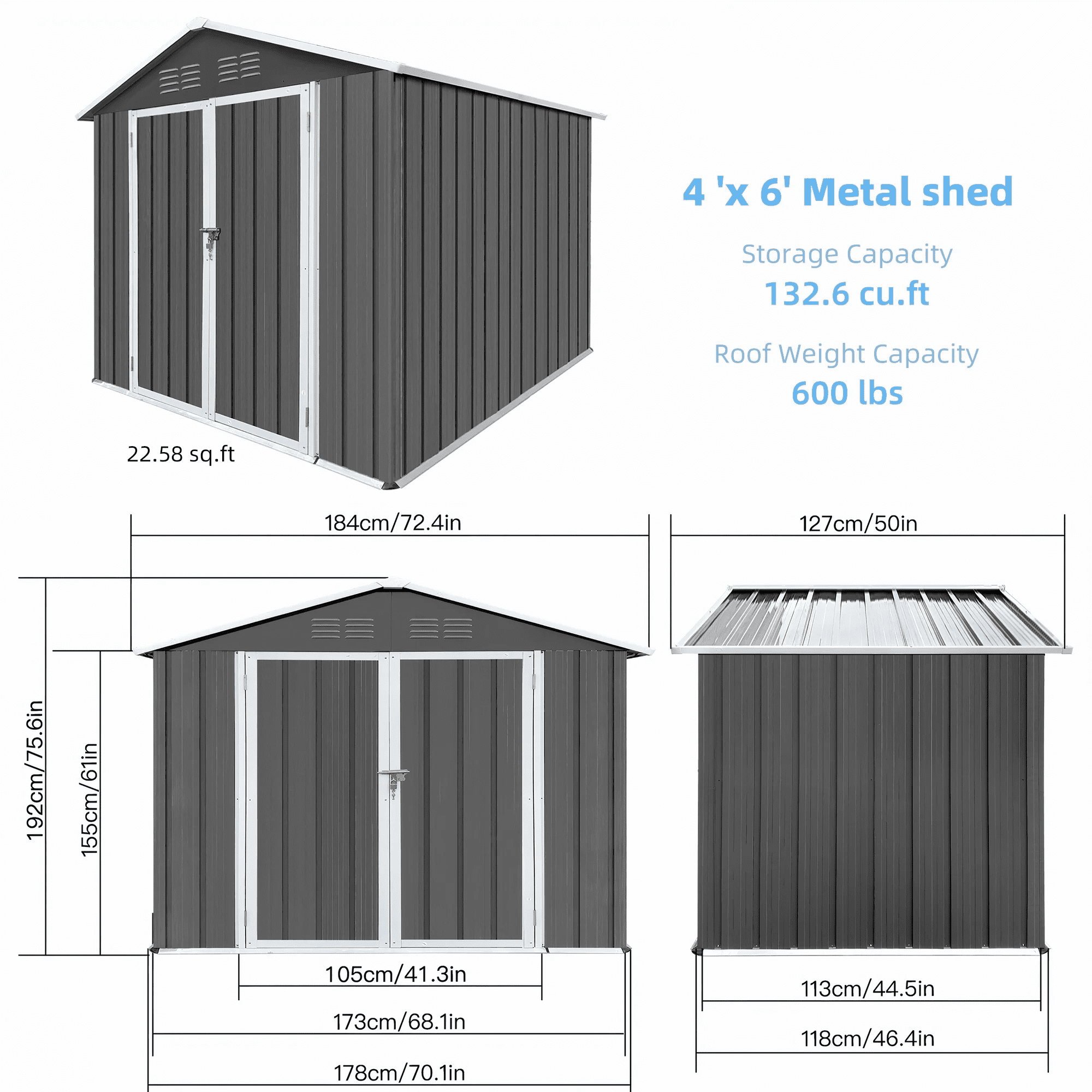 Seizeen Outdoor Storage Shed, 6' x 4'  Metal Storage Shed with Base , Seizeen Tools Storage Shed, Galvanized Steel Garden Shed with Lockable Doors for Backyard, Patio, Lawn