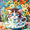 thumbnail image 1 of Pintura de diamante 5D DIY taladro redondo completo gato en una taza de té kit decoración del hogar 30x30cm, 1 of 9