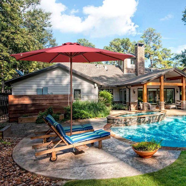 Yescom 9 Wooden Pole Patio Umbrella 8 Ribs Outdoor Parasol Backyard Walmart Com Walmart Com