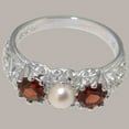 thumbnail image 4 of LBG British Made 14k White Gold ring with Cultured Pearl & Garnet Womens Engagement Ring - 33 size options - Size 9.75, 4 of 7