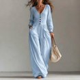 thumbnail image 2 of JoveMarine Jumpsuits for Women Casual V Neck Long Sleeve - with Pockets Everyday One Piece, Womens Jumpsuits Relaxed Fit Jumpsuit, Casual Jumpsuits for Women for Daily,Sky Blue S, 2 of 6