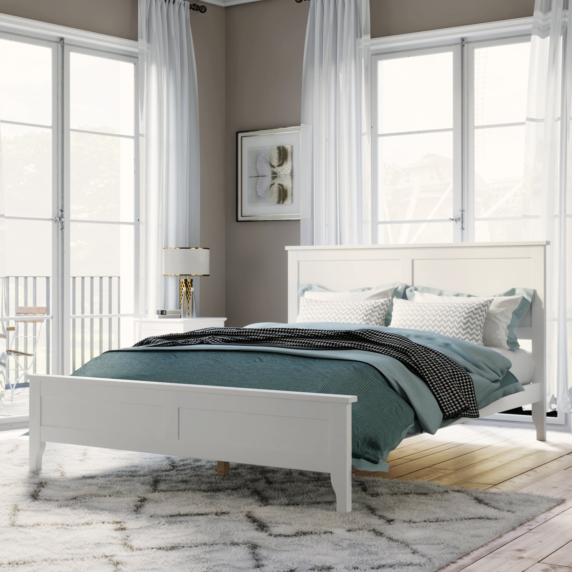Euroco Wood King Size Platform Bed, White