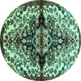 thumbnail image 1 of Ahgly Company Machine Washable Indoor Round Medallion Turquoise Blue Traditional Area Rugs, 5' Round, 1 of 4