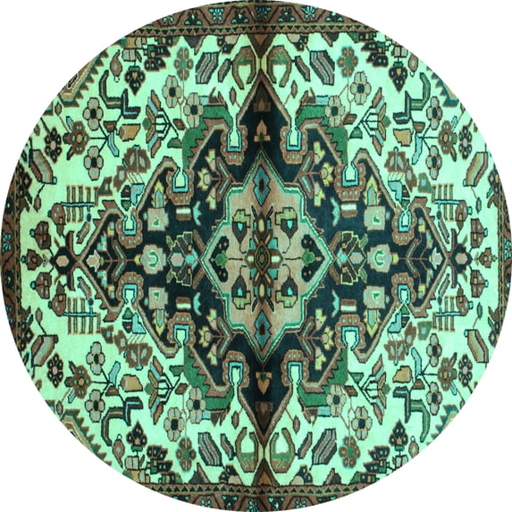 Ahgly Company Machine Washable Indoor Round Medallion Turquoise Blue Traditional Area Rugs, 5' Round