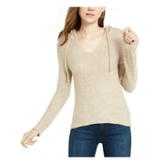 CRAVE FAME Womens Beige Heather Long Sleeve V Neck Hoodie Sweater Juniors M