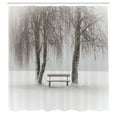 thumbnail image 3 of Ambesonne Winter Shower Curtain, Bench Trees Snowflakes, 69"Wx84"L, White Brown, 3 of 5