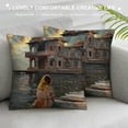 thumbnail image 3 of Orinice  Vintage Throw Pillow Cushion Cover, Girls Near Traditional Oriental Building Antique Meditation Lands Image Print, Decorative Square Accent Pillow Case,  Brown Orange, 3 of 5