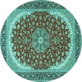 thumbnail image 1 of Ahgly Company Machine Washable Indoor Round Medallion Turquoise Blue Traditional Area Rugs, 4' Round, 1 of 4