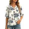thumbnail image 5 of Dolkfu Multicolor Summer Tops for Women Boho V-Neck Elbow-Length Ornamental Button Retro Floral Blouses & Tops Multicolor,Xl, 5 of 5