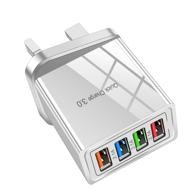 Color 4USB Mobile Phone Charger 3A Flat Travel Charging Head Charger/UK