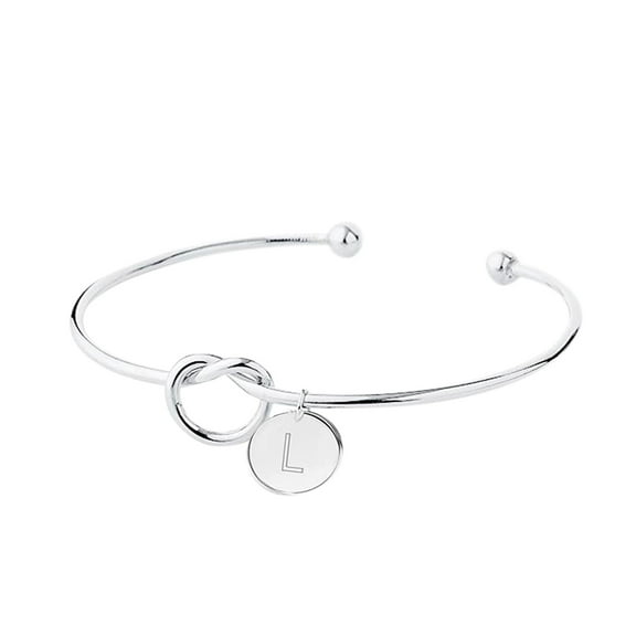 SUSHANG Knotted Bracelet Plated Love Knot Initial Disc Bangle All 26 Letter Alphabet Cuff Bangle Bracelet Silver Bracelets for Womens Girls