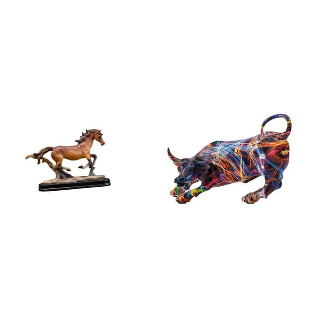 Figura de caballo en miniatura, escultura de resina, estatua de animal, adorno de toro, pintada a mano, coleccionable, ideal para decoración del hogar