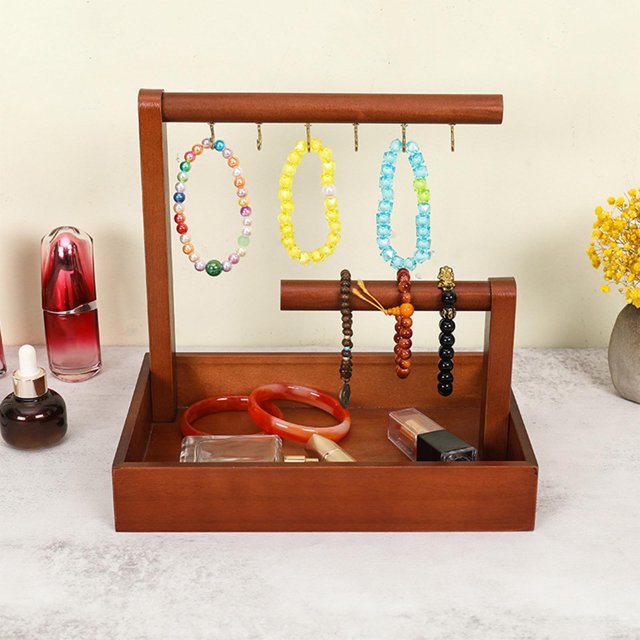 Soporte para estante de joyería y collar, expositor de joyería con 2 soportes, organizador para sala de exposición, dormitorio de niñas, brazaletes de marrón con gancho Salvador Soporte de exhibición de joyería